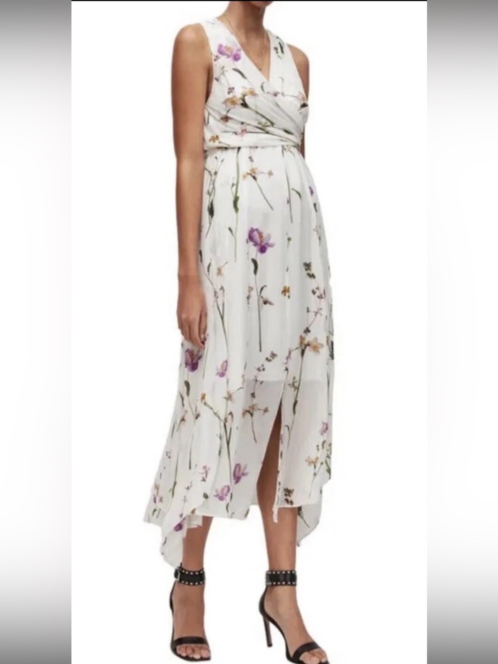 Allsaints Capri Kikyo White Floral Flowy Boho Hi-Lo Dress $329 Sz 10